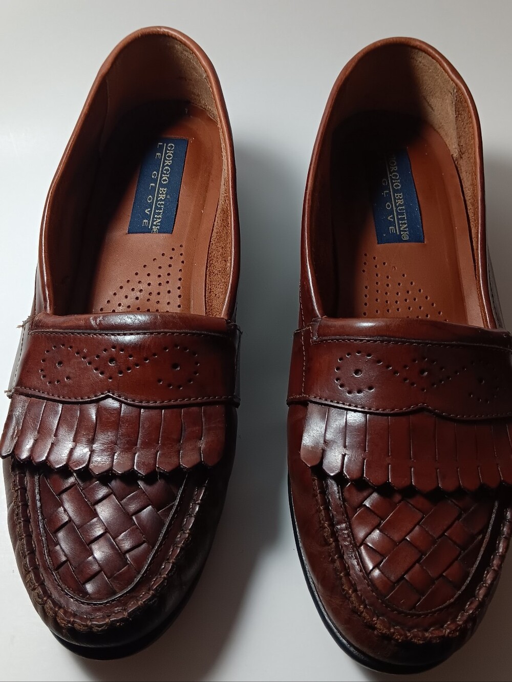 Giorgio Brutini Le Glove Brown Woven Leather Kiltie Loafers Men's Size8.